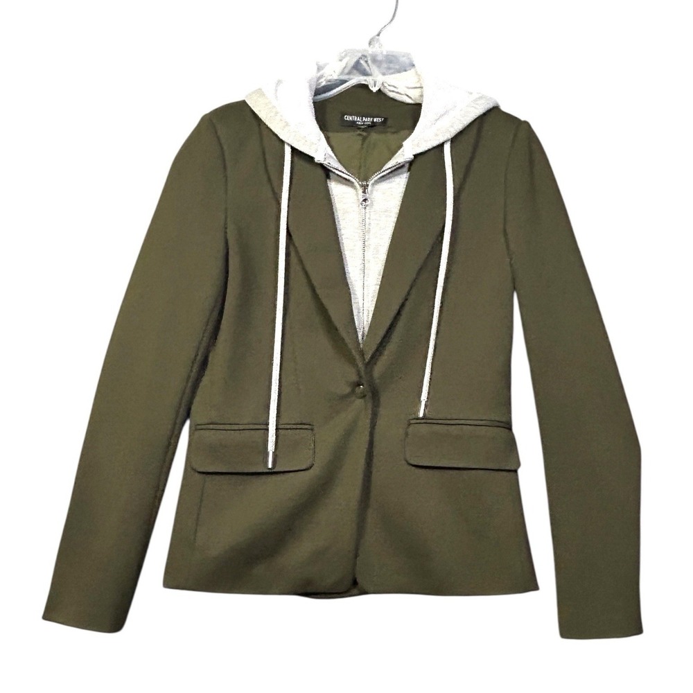 Central Park West Size S Olive Detachable Hooded Dickie Blazer Jacket